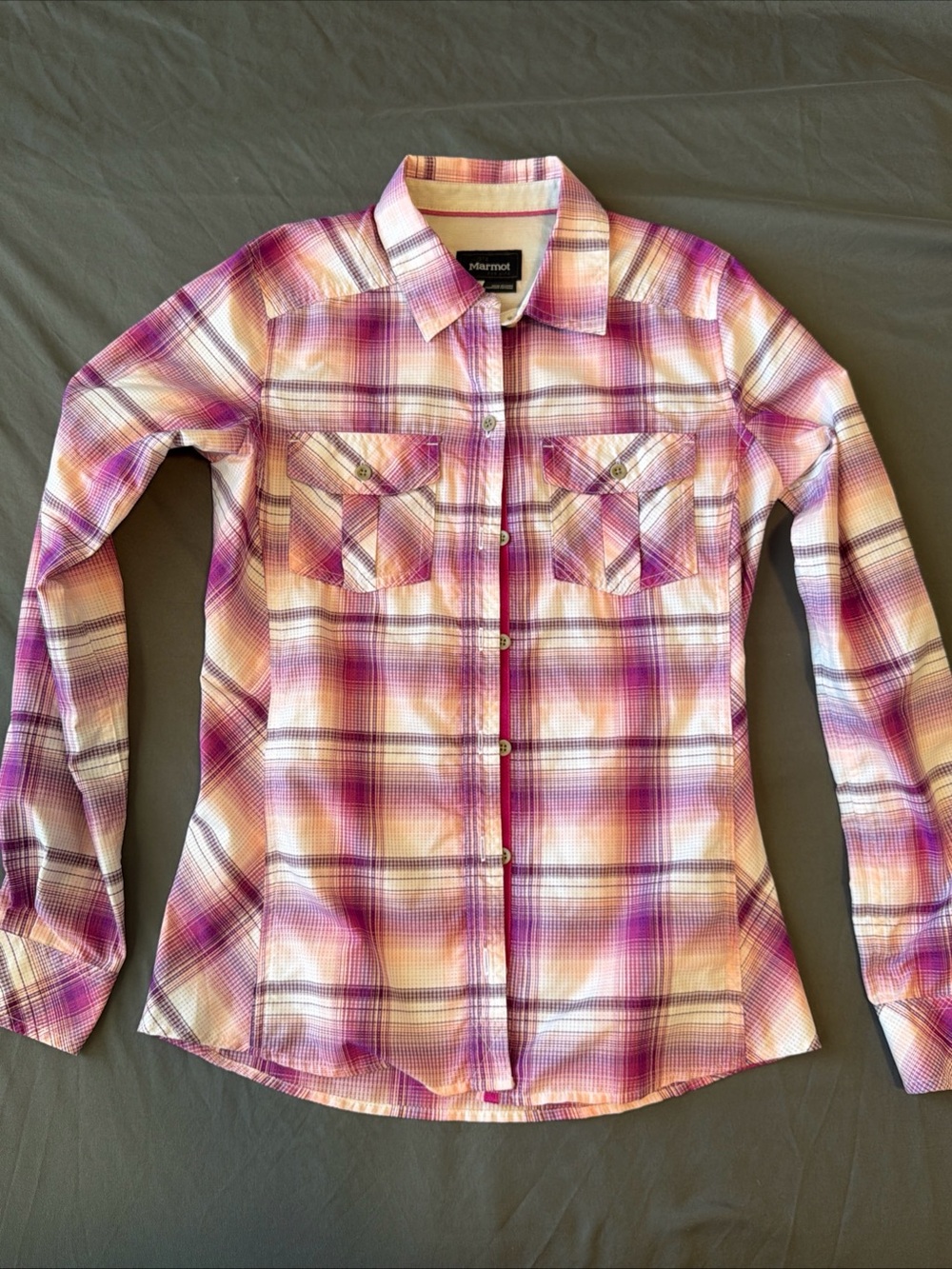 Marmot Pink Purple and Cream Plaid Button-Down Shirt
